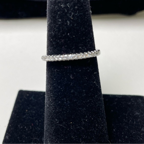 Elegant Silver Tone Band Ring with small Cubic Zirconia - Picture 1 of 5